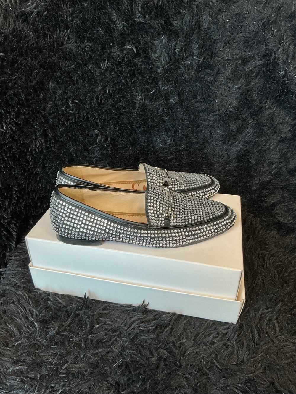 Sam Edelman Black Crystal-Studded Women's Slip-On Loafers - Picture 3 of 6